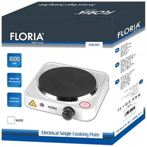 Floria ZLN2805 Plită Electrică pentru 1 Persoană - Diametru 15 cm - Putere 1000 W - Culoare Alb