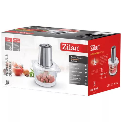 Mașină de tocat electrică Zilan ZLN3888 - Bol de sticlă - 1,6L - Lame duble - 300W - Argintiu