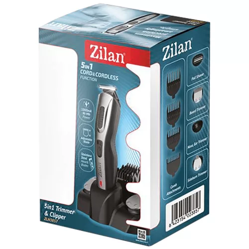 Trimmer și Tuns Zilan ZLN3857 5 în 1, Negru, Reîncărcabil, Fără Fir