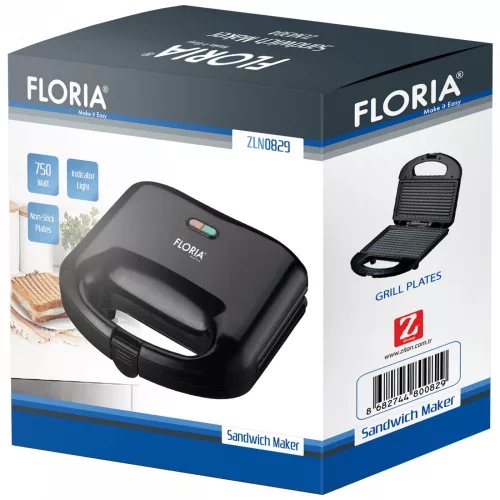 Sandwich Maker Floria ZLN0830 cu Afișaj LED, 750W, Alb