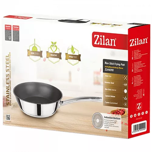 Tigaie Zilan, 24 cm, ZLN4090, Antiaderentă, Oțel Inoxidabil, Compatibilă cu Inducție