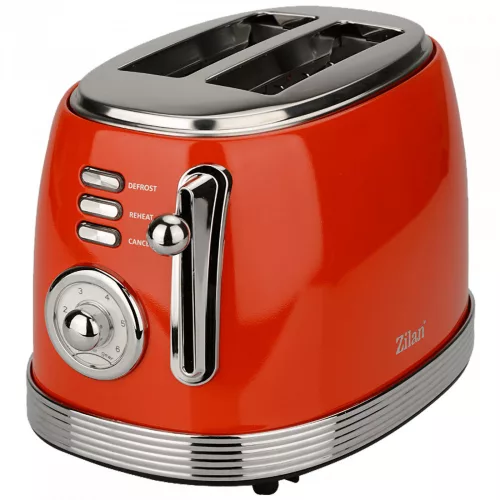 Prăjitor de Pâine Zilan ZLN7040, 2 Fante, 6 Niveluri de Prăjire, 850W, Roșu, Retro
