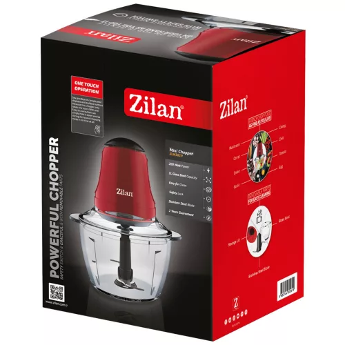 Mini Tocător Electric Zilan ZLN5619 cu Bol de Sticlă - 1L - 200W - Roșu