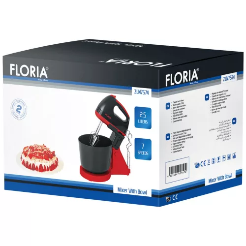 Mixer cu Bol Floria ZLN7574, 150 Wați, 2,5 Litri, 7 Viteze