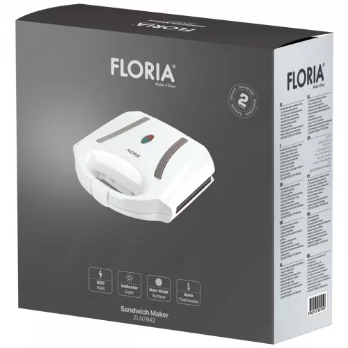 Aparat de Preparat Sandwich-uri Floria cu Indicator LED, 800W - Model ZLN7942