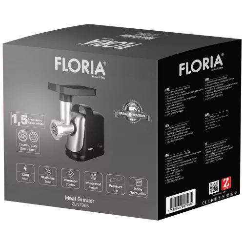 Mașină de tocat carne electrică Floria, 1300W, Funcție reversibilă, Model ZLN7965