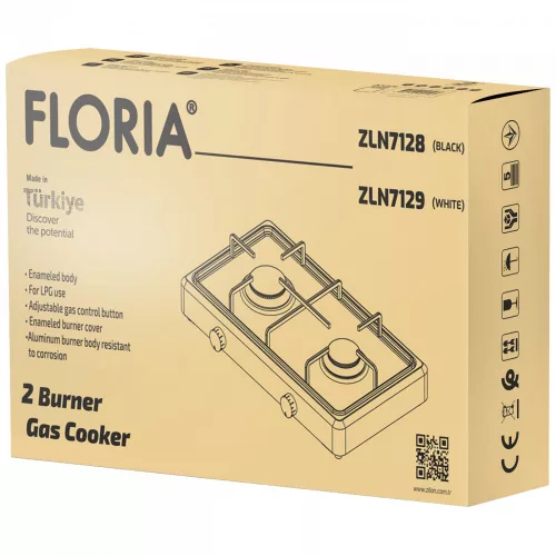 Aragaz cu 2 ochiuri Floria ZLN7128, negru, pentru utilizare cu Gaz Petrolier Lichefiat (GPL)