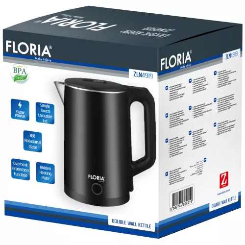 Fierbător de Apă Floria, 1500W, Capacitate 2 Litri, Carcasă Dublă, Model ZLN4919