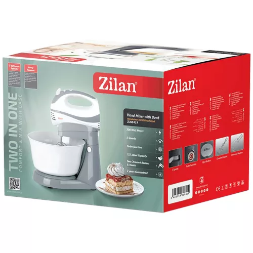Mixer cu Bol Zilan ZLN8419 - 5 Viteze - Funcție Turbo - 300W - Alb