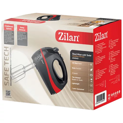 Mixer Manual Zilan ZLN8402 - 5 Viteze - Turbo - 300W - Negru/Roșu
