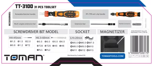 TOMAN TT-3100 Set de Unelte de Reparații de Precizie, 31 Piese