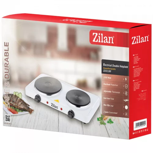 Plită Electrică Zilan ZLN2180 cu Două Zone de Gătit - 15,5/18,5 cm - 2500W - Alb