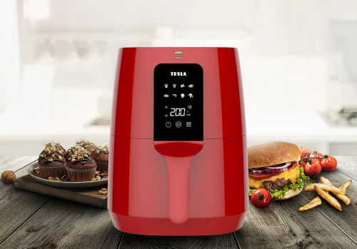 TESLA AirCook Q30 - Cuptor Multifuncțional cu Aer Cald Digital, 3,8 Litri, 1300W, Roșu