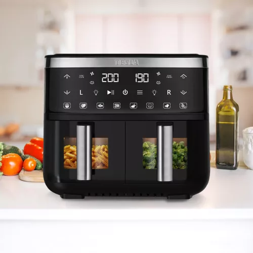 Friteuză cu Aer Cald Tesla Aircook Q450 XXL DualZone, 7,6L, Tehnologie Flux de Căldură