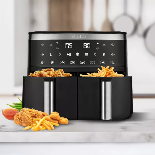 Friteuză cu Aer Cald Tesla Aircook Q450 XXL DualZone, 7,6L, Tehnologie Flux de Căldură