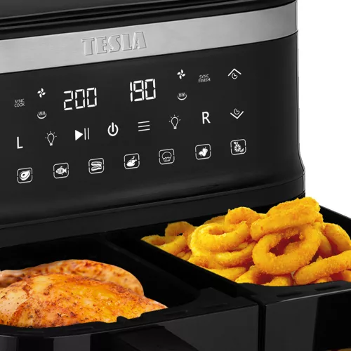 Friteuză cu Aer Cald Tesla Aircook Q450 XXL DualZone, 7,6L, Tehnologie Flux de Căldură
