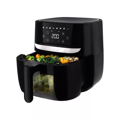 Friteuză cu Aer Cald Digitală Multifuncțională Tesla Aircook Q55 XL Pro, 5.7 Litri, Neagră