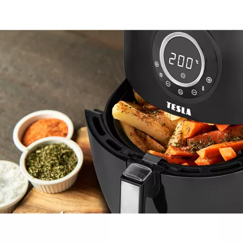 Friteuză cu Aer Cald Digitală Multifuncțională TESLA AirCook Q50 XL, 6 Litri, 1800W, Neagră