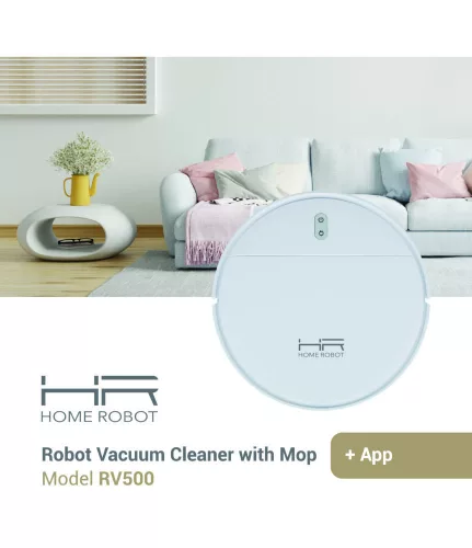 HOME ROBOT RV500 - Aspirator Robot Inteligent, Umed-Uscat, Filtru HEPA, Control Aplicație, Alb