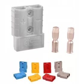   Conector Baterie 350A, Culoare Gri, pentru Redresor, Conector Plastic, Include Conector Masculin și Feminin