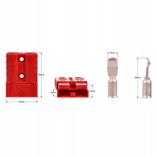 Conector pentru Baterie - 50A, 600V, Plastic, Roșu