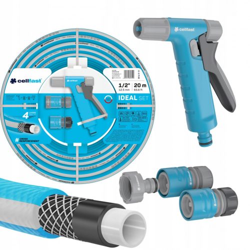 Set Furtun Grădină IDEAL 1/2" 20 m + Hydron NOU - 4 Straturi, Rezistent la Radiații UV și Formarea Algelo, Presiune 27 bari