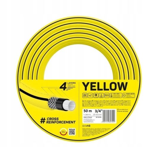 Furtun de Grădină Cellfast Galben 3/4" (19 mm) 50 m - 4 Straturi, Rezistent la Razele UV și Împotriva Algelor