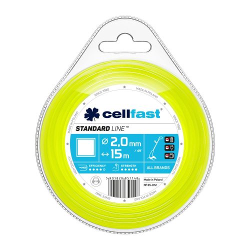 Damil Trimmer Cellfast STANDARD, 2,0 mm x 15 m, Profil Pătrat, pentru Tunderea Ierbii