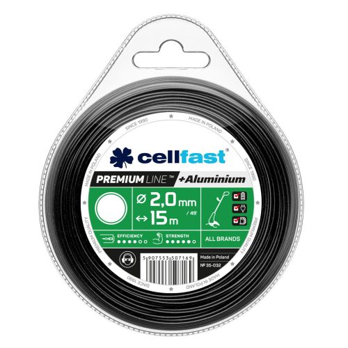 Fir Întărit cu Particule de Aluminiu pentru Motocoase - Profil Rotund, 2,0 mm x 15 m, Cellfast