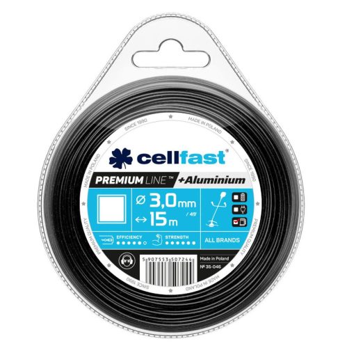 Damil Premium cu Particule de Aluminiu - Profil Pătrat, 3,0 mm x 15 m, Cellfast