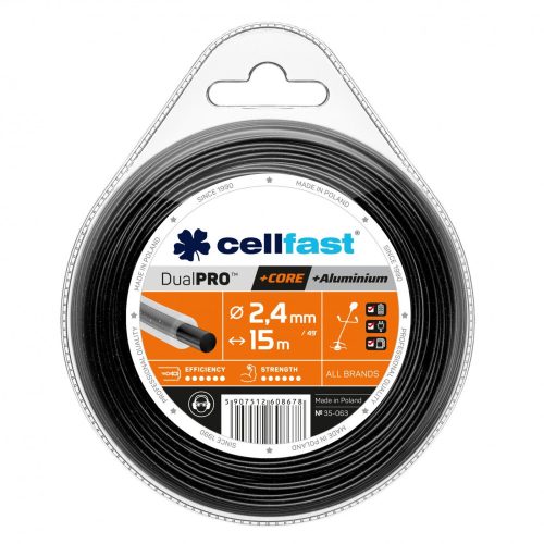 Damil Trimmer Profesional Cellfast Dual PRO™ - 2,4 mm, 15 m, Profil Rotund, Particule de Aluminiu