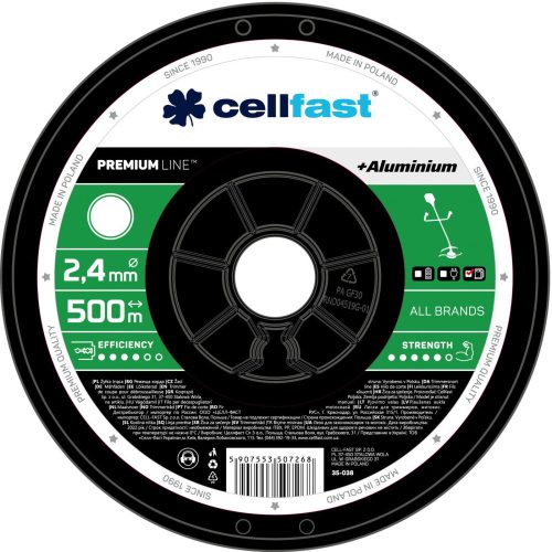Damil Premium Întărit cu Particule de Aluminiu pe Rolă - Profil Rotund, 2,4 mm x 500 m, Cellfast