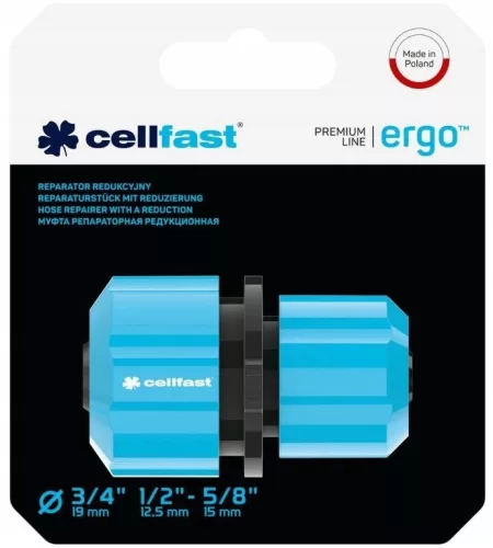 Conector Furtun ERGO 3/4" (19mm), Reductor 1/2"-5/8" - Cellfast 53-105, Plastic PC/ABS