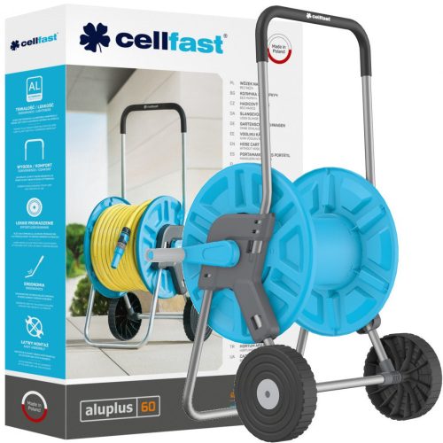 Cellfast ALUPLUS Cărucior pentru Furtun - Capacitate 60m, 1/2", Aluminiu Rezistent la Coroziune