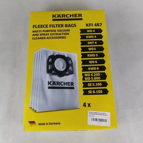 Set de Sac de Filtrare Sintetic Karcher WD4 WD5 WD6 MV4 MV5 MV6, 4 Bucăți, Compatibil cu Modelele Premium