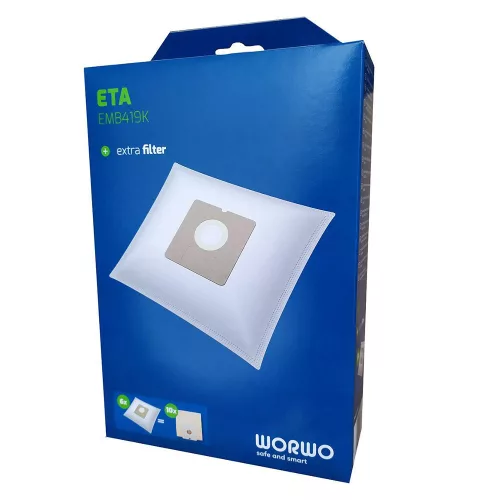Sac de praf sintetic 6 bucăți (EMB419K) compatibil cu aspiratoarele Sencor ETA, filtrare HEPA H10 (EPA E10), microfibră sintetică, 285mm x 290mm
