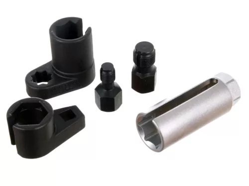 Set profesional 5 piese chei și tarozi pentru sondă lambda, oțel crom-vanadiu/crom-molibden, M12–M18, antrenare pătrat 3/8"–1/2", 22 mm, pentru service auto și ateliere mecanice