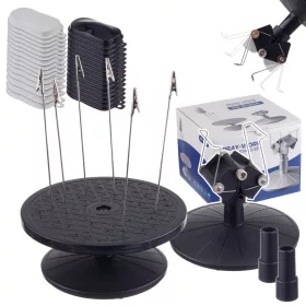   Set profesional 2x suport de vopsire rotativ și reglabil cu cleme din oțel, platformă 20 cm, înălțime 8–17 cm, lățime 4–13 cm, cu coloane de protecție împotriva pulverizării – pentru modelism, vopsirea miniaturilor și piese de precizie