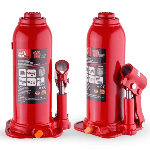 Cric hidraulic tip stâlp Big Red pentru auto, capacitate ridicare 10T (10000 kg), înălțime maximă ridicare 447 mm, construcție din oțel, design compact și portabil
