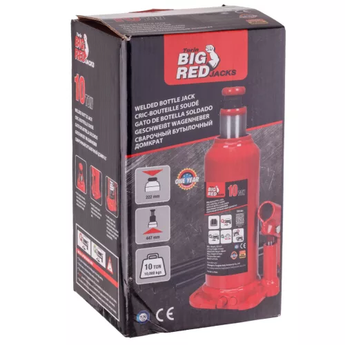 Cric hidraulic tip stâlp Big Red pentru auto, capacitate ridicare 10T (10000 kg), înălțime maximă ridicare 447 mm, construcție din oțel, design compact și portabil