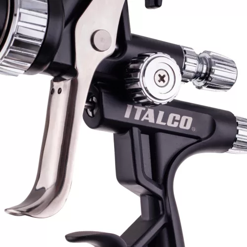 Pistol de vopsit ITALCO GLOSS X1 HVLP, duză 1,6 mm, rezervor superior 600 ml, consum aer 400–450 l/min, presiune nominală 2,0 bar / presiune maximă 3,0 bar