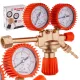 Regulator de presiune pentru butelii propan-butan ZR-39P, reductor profesional 0–3 bar reglabil, debit maxim 4 m³/h, cu manometre duble și racorduri filet 21,8 x 1/14 stânga / 3/8 stânga + ieșire cu stut pentru furtun de 8 mm