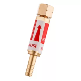   Siguranță uscată de flacără pentru acetilenă și propan, cu supapă de reținere retur flacără și gaz, racord 3/8" stânga și mamelon 8 mm pentru montaj între pistol de sudură și reductor de presiune