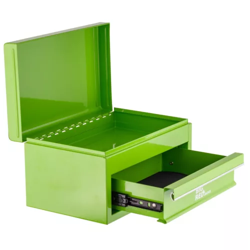 BIG RED sertar metalic pentru scule, organizator compact complet metalic cu compartiment superior deschis, culoare verde, 26×14×17 cm, dimensiuni interioare sertar 13,5×20,6×5 cm, compartiment superior 16×25×3 cm
