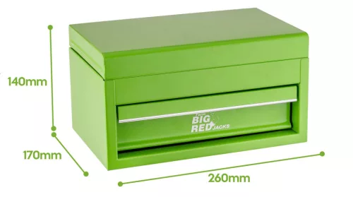 BIG RED sertar metalic pentru scule, organizator compact complet metalic cu compartiment superior deschis, culoare verde, 26×14×17 cm, dimensiuni interioare sertar 13,5×20,6×5 cm, compartiment superior 16×25×3 cm