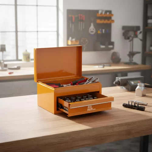BIG RED organizator de scule complet metalic cu sertar și compartiment superior – galben, 1 sertar, compartiment superior, 26×14×17 cm