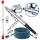 AB-130 aerograf profesional pentru modelism, set complet cu compresor mare, dâză 0,2 mm + 0,3 mm, rezervor superior 7 ml, acționare dublă (Double Action), furtun 3 m 1/8" cu adaptor 1/8" x 1/4"
