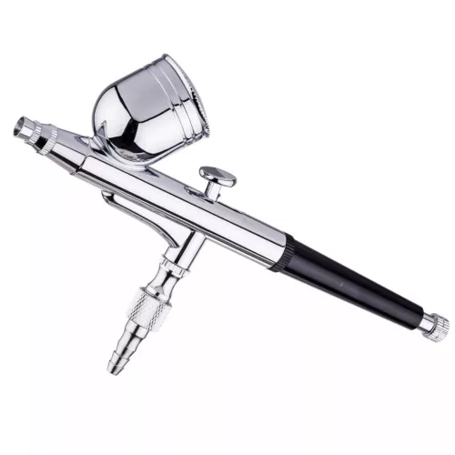 AB-130 aerograf profesional pentru modelism, set complet cu compresor mare, dâză 0,2 mm + 0,3 mm, rezervor superior 7 ml, acționare dublă (Double Action), furtun 3 m 1/8" cu adaptor 1/8" x 1/4"