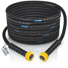   Furtun profesional de spălare HydroLine DN10 2SC, 25 m, 400 bar, cu racorduri din oțel inoxidabil M22x1,5 pentru aparate de spălat cu presiune cu apă rece și caldă