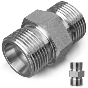   Racord reducție din oțel inoxidabil M22x1,5–M22x1,5 pentru aparate de spălat cu presiune, compatibil sisteme Karcher, 500 Bar, 150°C, filet exterior M22x1,5, diametru tijă internă 14 mm
